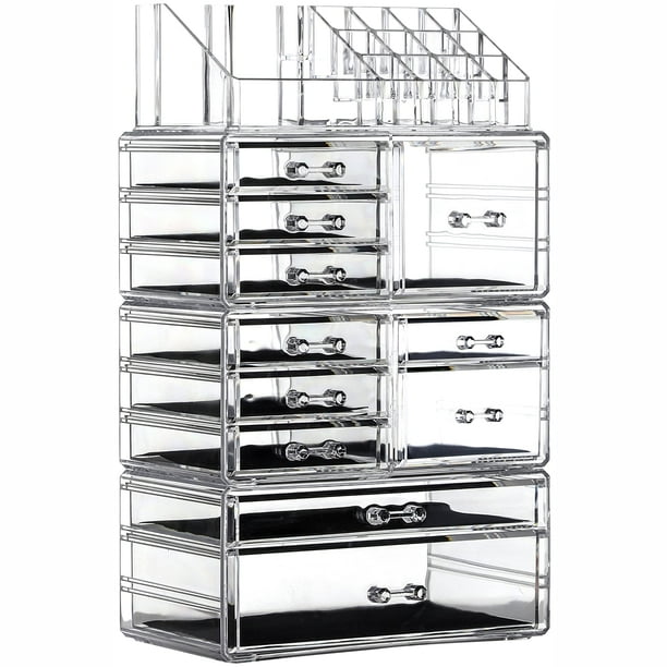 Organizador de maquillaje Cq, acrílico, apilable, 11 cajones, transparente, 4 unidades