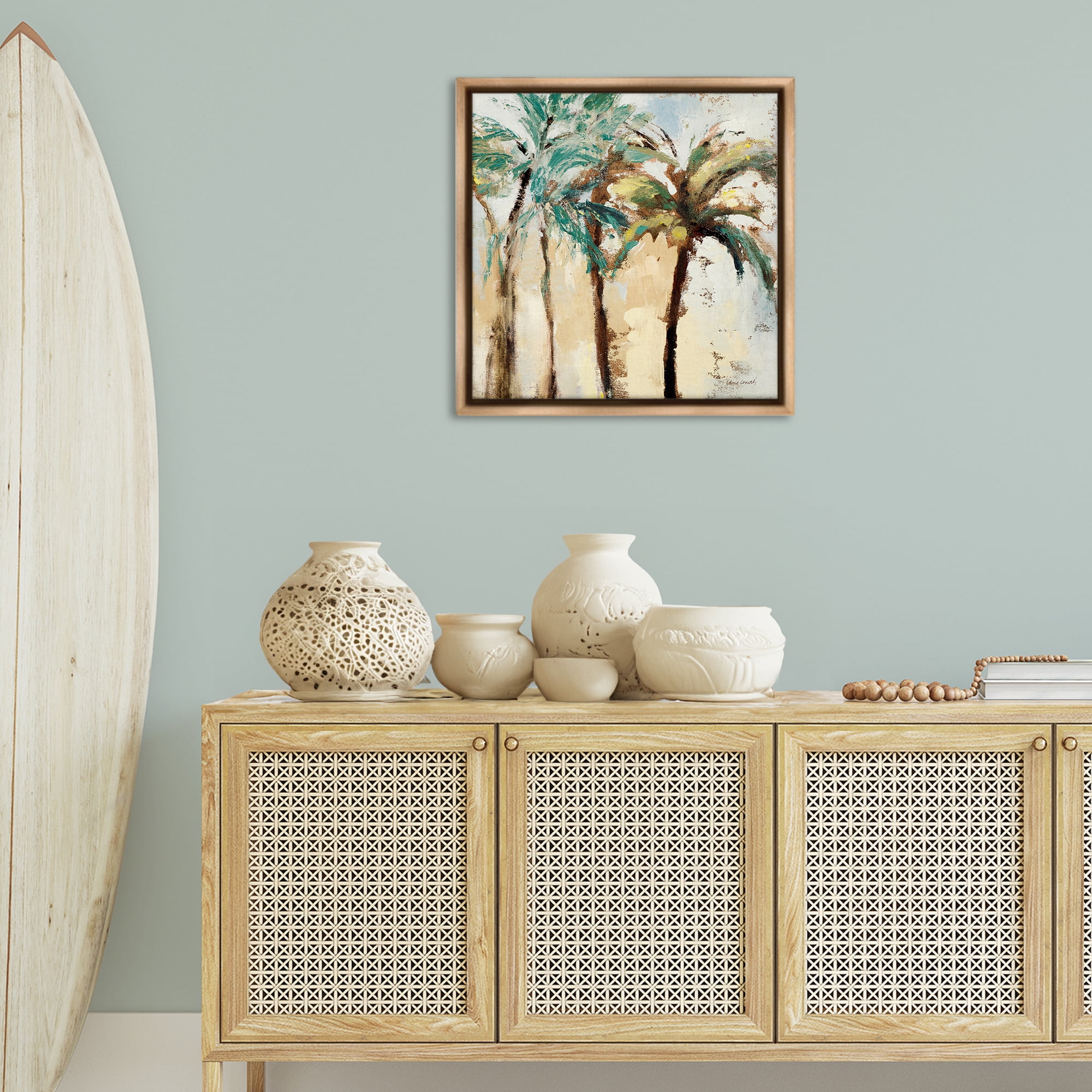 Stupell Industries Rustic Brushed Palm Trees Botanical & Floral Painting Brown Floater Framed Canvas Art Print Wall Art, 25 x 25