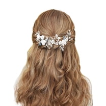 Flower Silver Bride Wedding Hair Vine Pearl Bridal Hair Piece Blue Rhinestone Hair Accessories Leaf Headband for Women and Girls (Silver)