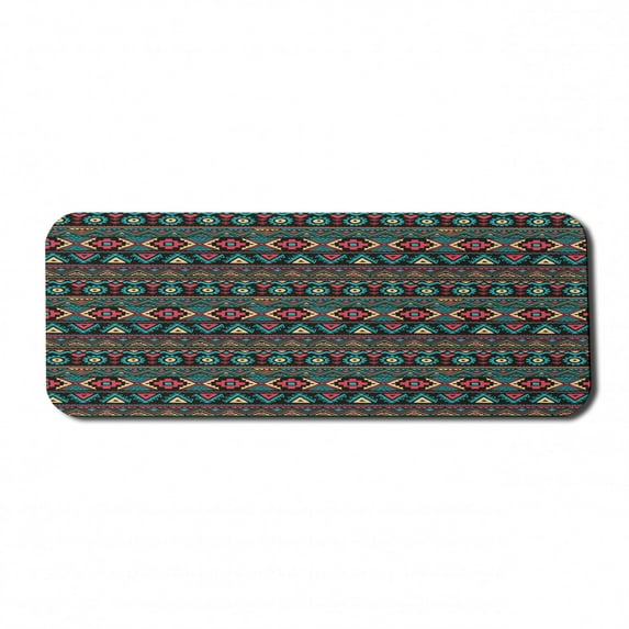 Vintage Computer Mouse Pad, Eastern Style Doodles Native Tribe Art Folk Oriental Art, Rectangle Non-Slip Rubber Mousepad Large, 31" x 12" Gaming Size, Dark Coral Aqua Yellow, by Ambesonne