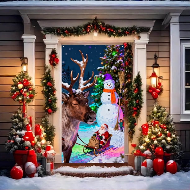 Tapiz Navideño de Tela para Puerta, 35 X 71 Pulgadas, Poliéster, para Colgar En La Puerta, Decoración Navideña para Fiestas de Invierno, para Interiores y Exteriores, para Escuelas, Aulas, Cumpleaños
