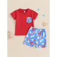 thumbnail image 2 of Nygoyerh Toddler Baby Boys 4th of July Outfits Short Sleeve Pocket T-shirt + Ice Cream Print Shorts 2Pcs 6M-4T Kids Summer Short Pants Sets for Casual Daily, 2 of 9