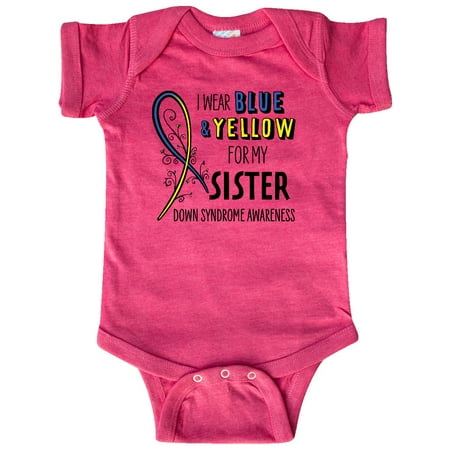

Inktastic I Wear Blue and Yellow for my Sister- Down Syndrome awareness Gift Baby Boy or Baby Girl Bodysuit