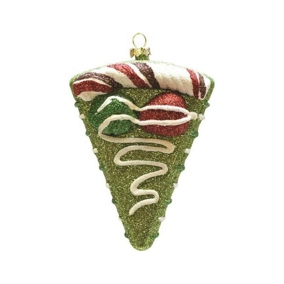 5" Merry & Bright Green Red and White Glitter Shatterproof Birthday Cake Slice Christmas Ornament