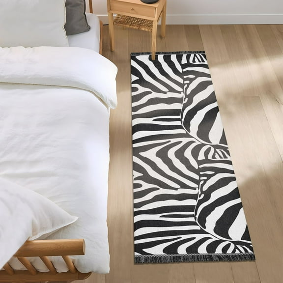 Zebra Stripe Runner Area Rug 2x6 Soft Non-Slip Washable Bedside Carpet for Hallway Bedroom Living Room Home Decor