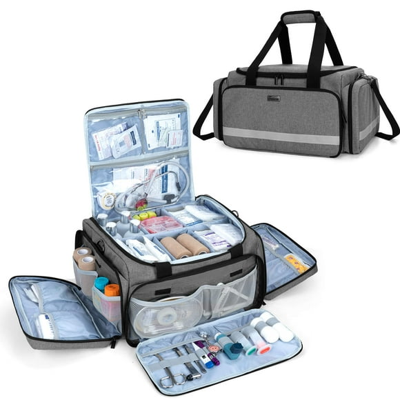 Trunab First Responder Bag Empty, Professional Medical Supplies Bag First Aid Kits Bag with Inner Dividers for Home Health Nurse, Community Care, EMT, EMS, Bag Only, Gre