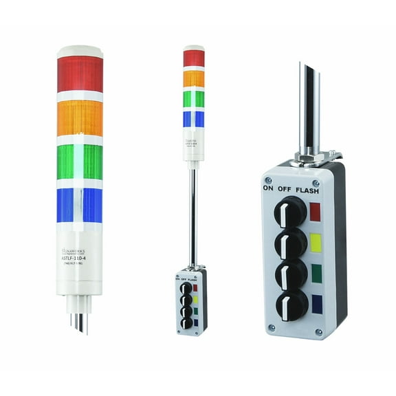 Signaworks 4 Stack Super Bright LED Andon Tower Light, Off-Steady, Red/Amber/Green/Blue, 8 ft Power Cord, Plug & Play Ready