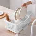 thumbnail image 6 of White & Beige Expandable Kitchen Drying Rack with Drainboard - 45x25x17.5cm Countertop Dish Drainer with Utensil Holder & Sink Spout Strainers, Non-Slip PP Plastic Design, 6 of 8
