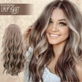 thumbnail image 2 of Wig with Bangs, Wigs for Women, Air Thin Bangs Corn Perm Long Curly Hair Light Brown Wig, 2 of 8