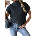 thumbnail image 3 of Womens Cap Sleeves Sweater Vest Turtle-Neck Ribbed Knit Tank Tops Basic Slim Fit Top Navy Blue One size, 3 of 8