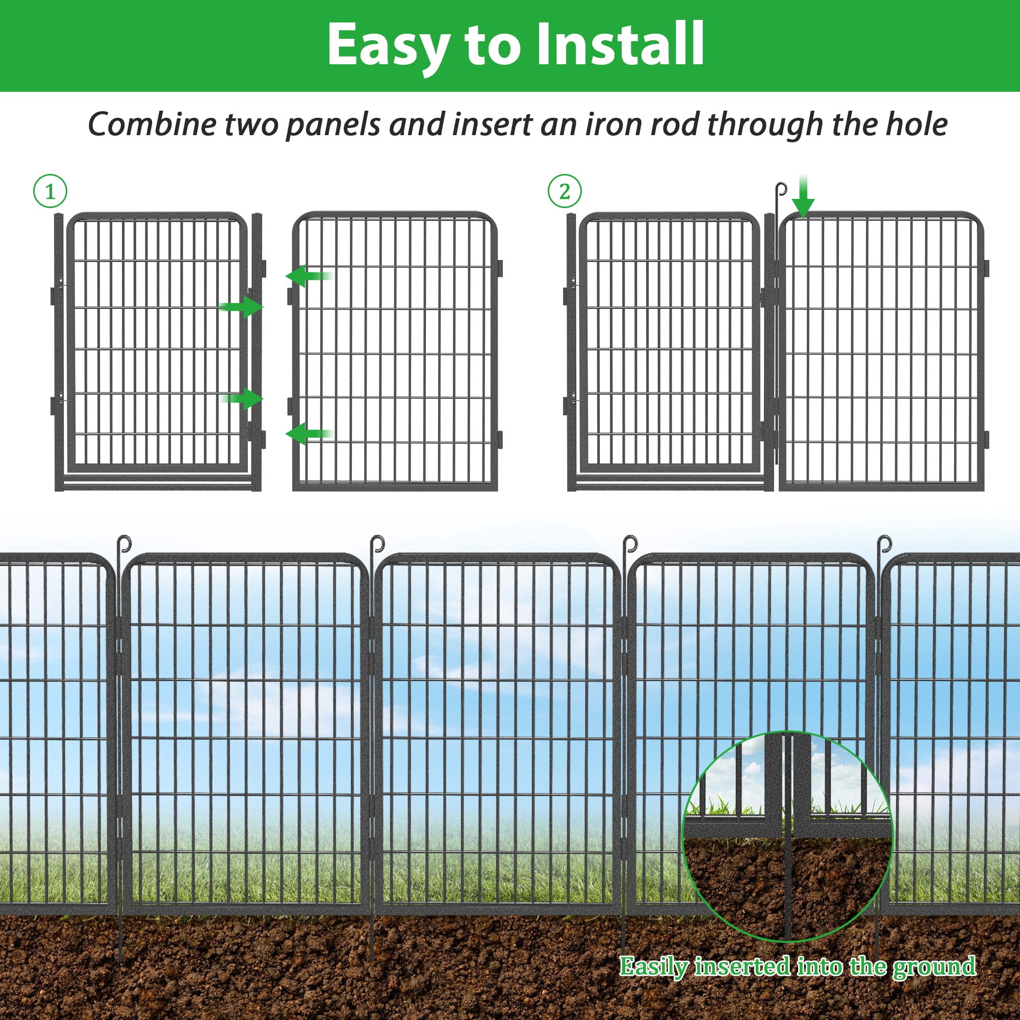 Jhsomdr Decorative Garden Fence with Gate 86ft (L)×40in (H) Heavy Duty Metal Fence Outdoor Wire Fence No Dig Fence Panel Animal Barrier Garden Fencing for Yard Landscape