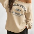 thumbnail image 2 of Arlun Women's off the Shoulder Sweatshirts Letter Graphic Oversized Long Sleeve Pullover Tops Loose Fit Soft Comfortable Casual Fashion Streetwear Fall Outfit 2026 1-Khaki XS, 2 of 5