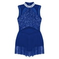 thumbnail image 4 of iixpin Girls Sequins Tassel Hem Dance Leotard Jazz Latin Tap Dance Dress Costumes Sleeveless Fringe Cocktail Dress Royal Blue 12, 4 of 7