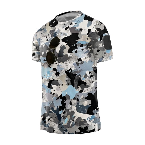 Homeyce Camo Shirts for Men Short Sleeve Button Camo Shirts Casual Lightweight Camouflage T-Shirts Crew Neck Big and Tall Pullover Tees Tops,Gray L