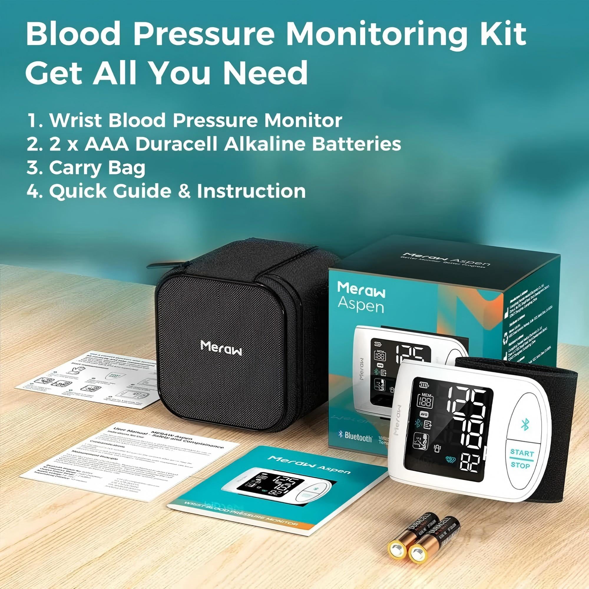 Meraw Aspen Wrist Blood Pressure Monitor,Home Use 5.3-8.5" APP Automatic Bluetooth White