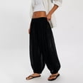 thumbnail image 5 of Women's Baggy Harem Pants, Lightweight Balloon Pants with Drawstring Waist and Elastic Cuffs, Casual Loose Beach Trousers for Summer Vacation, Resort Wear, and Boho Style Outfits-Black, 5 of 7
