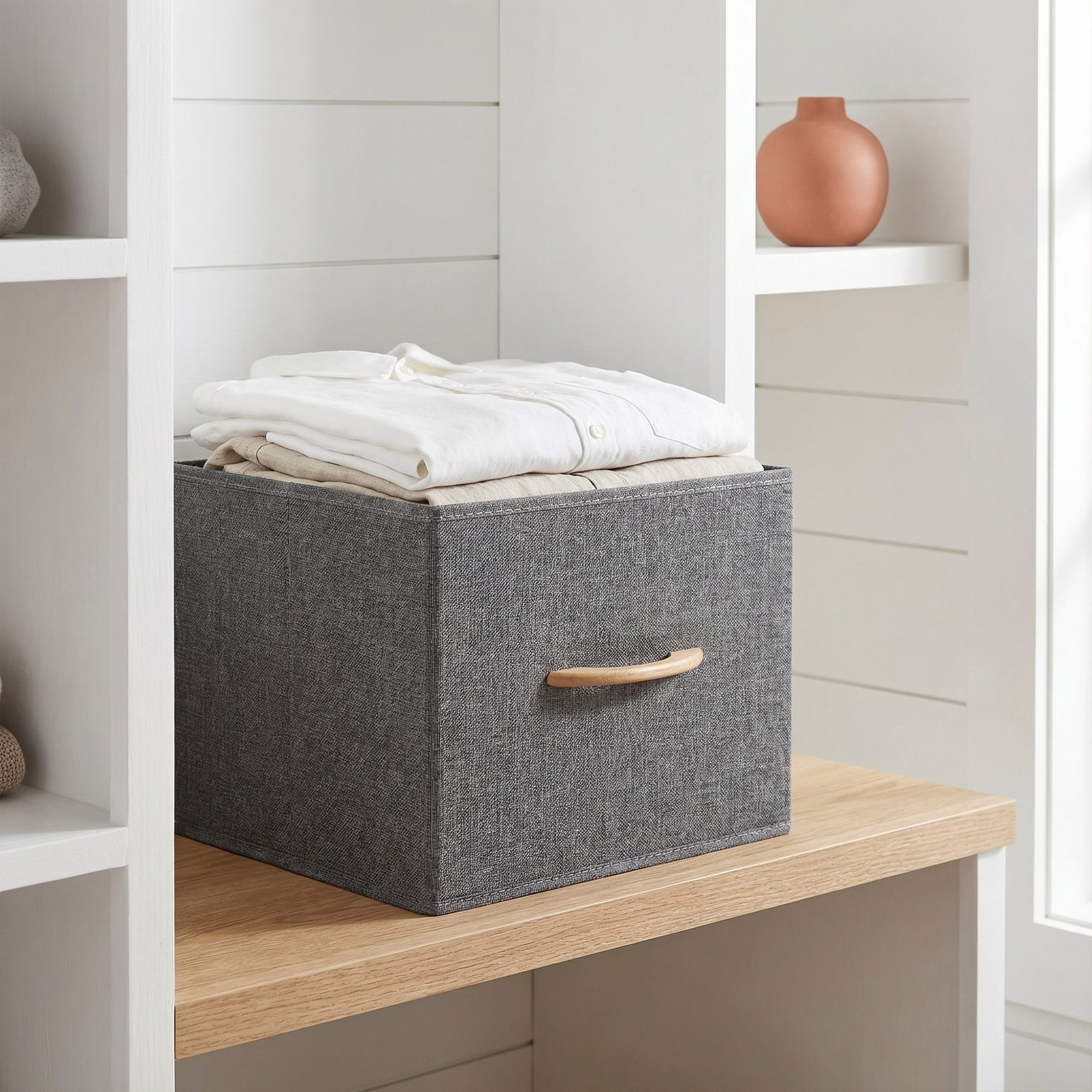 Unique Bargains 3pcs Storage Cube Fabric Storage Bin with Handles Grey 15.4*11.8*11.8in