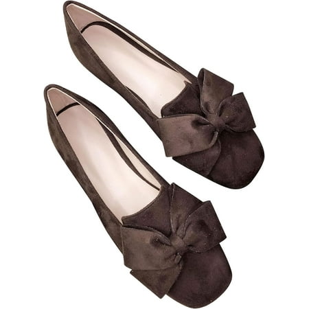 

Pfhytec LU Square Toe Shoes for Women Comfort Bowknot Ballet Flats Slip on Loafers Dressy Flats for Party