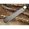 thumbnail image 4 of Damascus steel bakery Knife, Kitchen knife, chef knife. 13.5" long custom made full tang 9" blade Bull horn 5" scale with brass bolster, 4 of 6