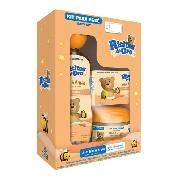 Kit para bebé Ricitos de Oro línea miel y argán 3 pzas
