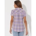 thumbnail image 4 of Unique Bargains Women's Casual Boyfriend Plaid Button Down Flannel Shirt M Pastel Purple, 4 of 5