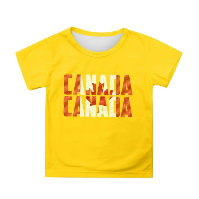 TIEVOSA T-Shirt à Manches Courtes pour Filles de la Fête du Canada, T-Shirt d'Été à Col Rond, Coupe Décontractée, Chandails de Base pour 3-4 Ans (Jaune)