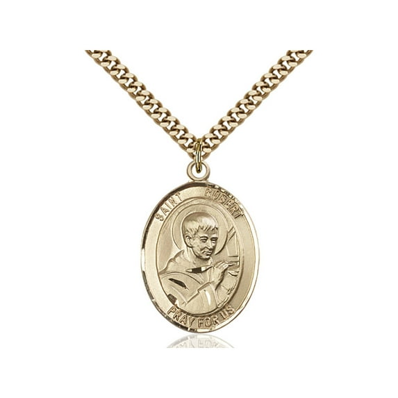 Gold Filled St. Robert Bellarmine Pendant 1 x 3/4 inches with Heavy Curb Chain