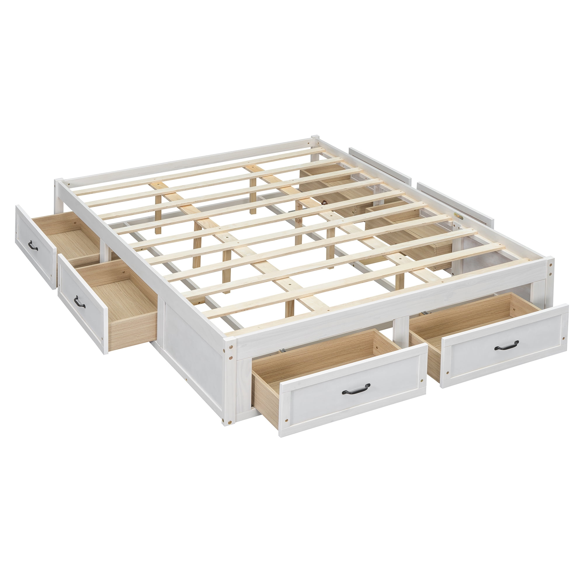 Aukfa Queen Size Storage Platform Bed with 6 Drawers, Farmhouse Captain Bed Frame, Antique White