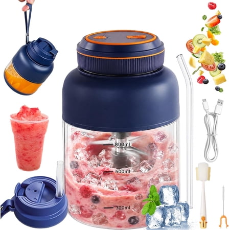 2026 Portable Wireless Juicer Cup, 27oz & 44oz Personal Blender with 38 Stainless Steel Blades, USB-C Rechargeable Smoothie Maker for Shakes, Fruits, Ice, Travel, Gym & Office Use (27oz - Blue)