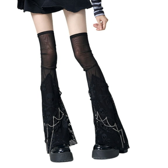 Miiottaa Women's Sheer Mesh Leg Warmers Long Thigh High Socks Punk Skull Leg Warmers Boot Cuffs Summer Thin Leg Sleeves Gifts