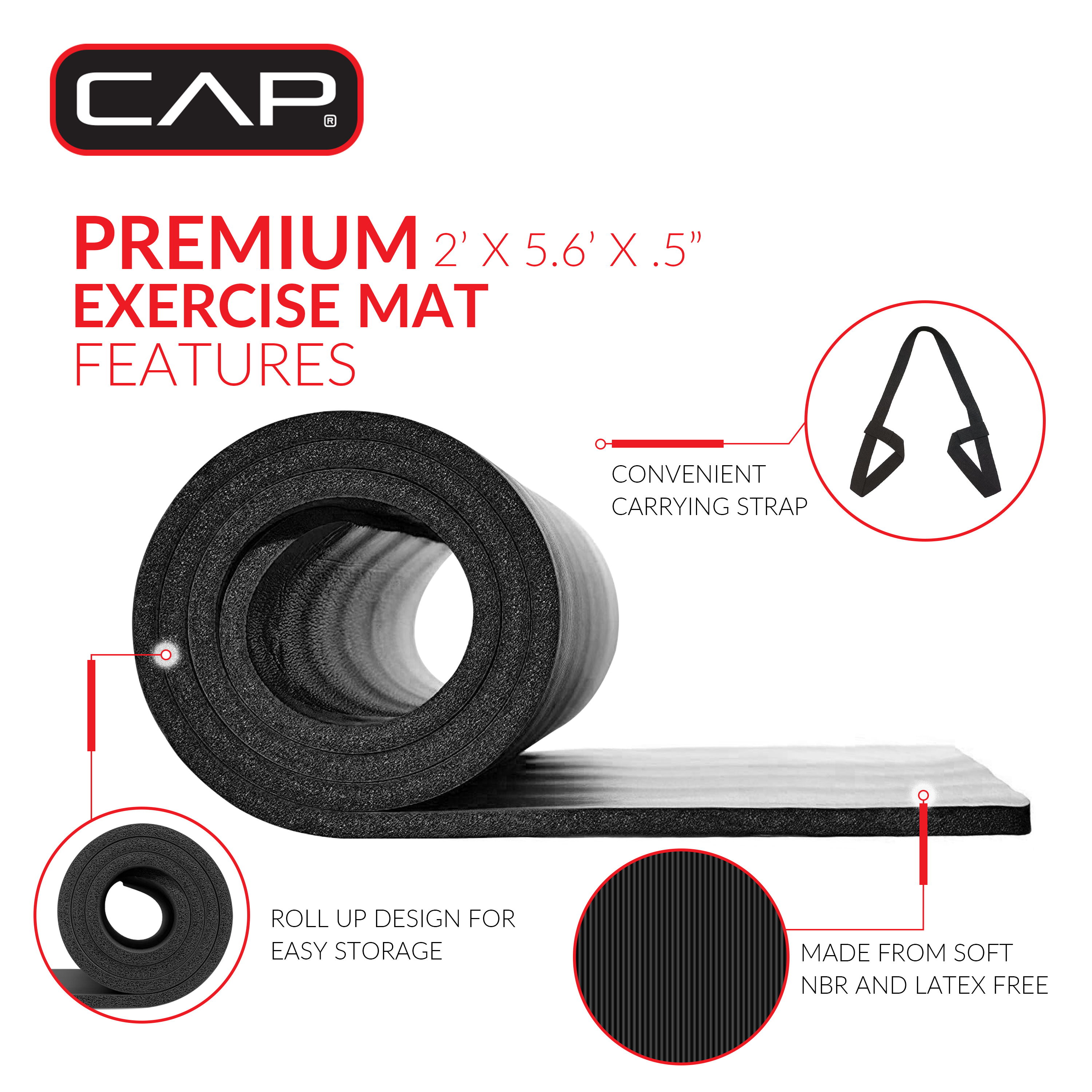 CAP 1/2" Thick Yoga and Exercise Mat, Black photo 3