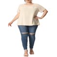 thumbnail image 2 of CHUANK Women‘s Plus Size Summer Polka Dots Panel Short Sleeve Plain Blouse, 2 of 5