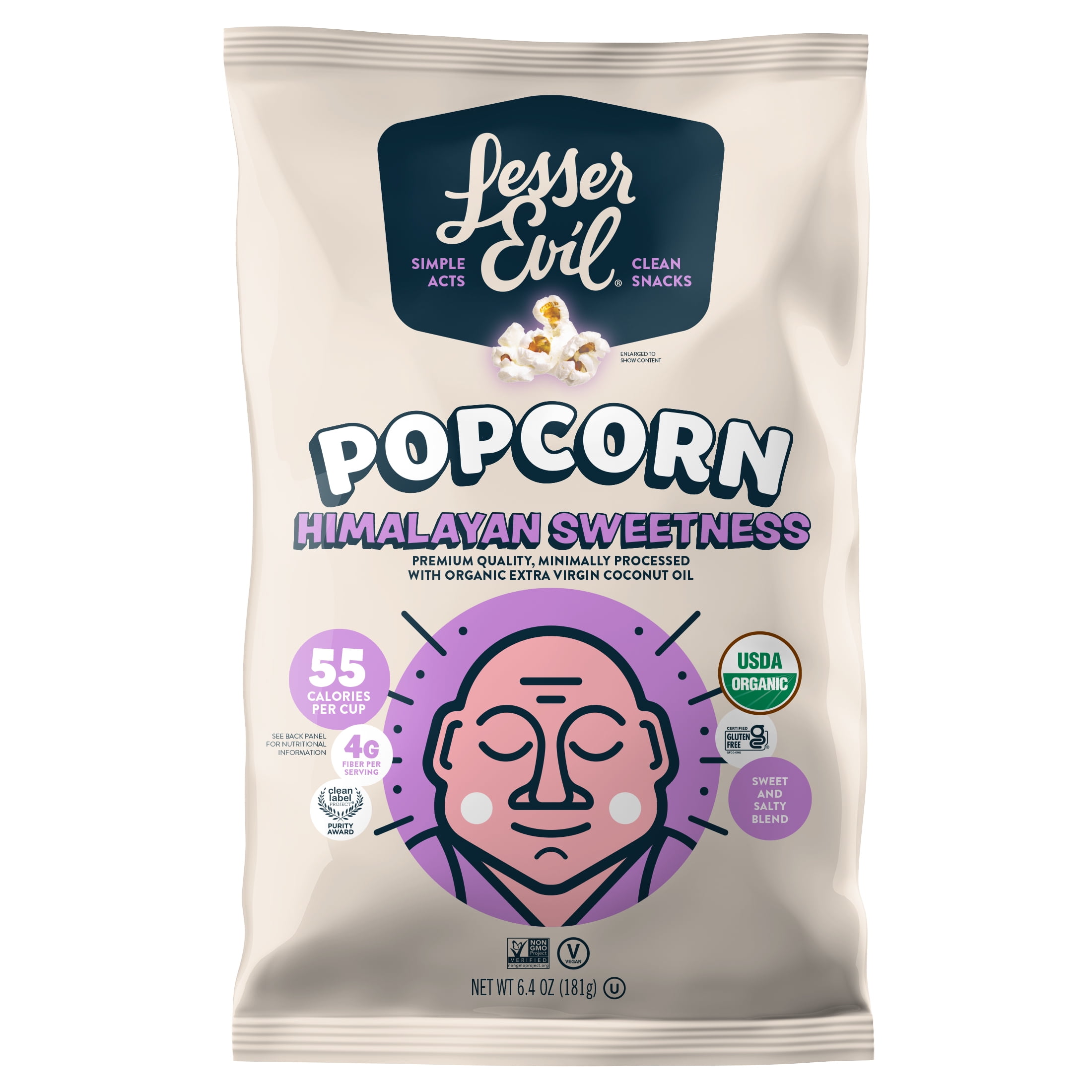LesserEvil Organic Popcorn Himalayan Pink 4.6 oz Gluten-Free Air