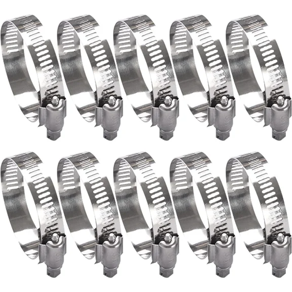 Hose Clamp, Stainless Steel Hose Clamps for 1 1/2 Inch to 2 1/2 Inch Hose Pipe Large Adjustable Worm Gear Hose Clamp Assortment Kit for Automotive Radiator Fuel Line Mechanical, 10 PCS Hose Clamp Set
