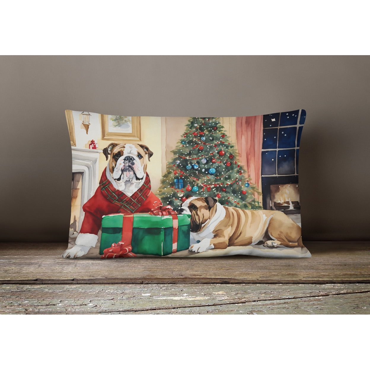 English Bulldog Christmas Fabric Decorative Pillow DAC1306