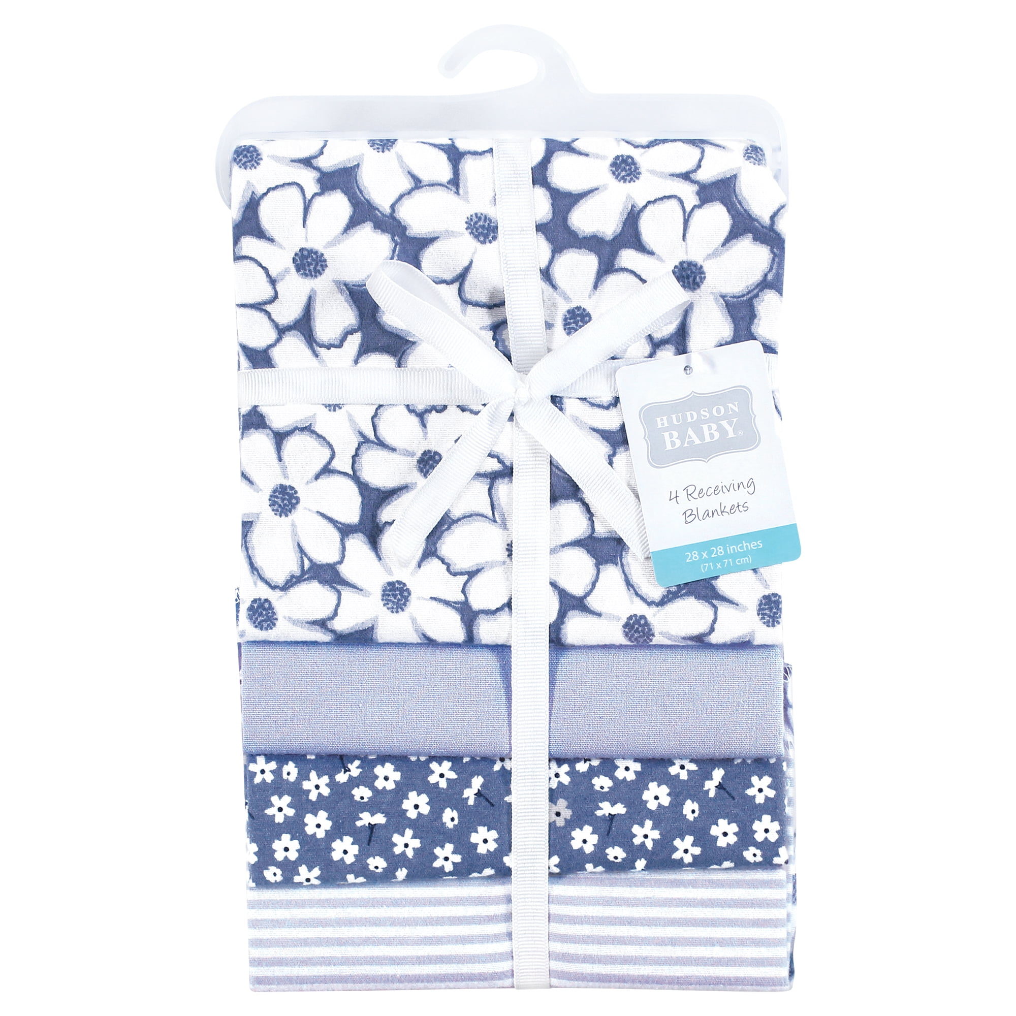 Hudson Baby Infant Girls Cotton Flannel Receiving Blankets 4pk, Blue Cosmos, One Size
