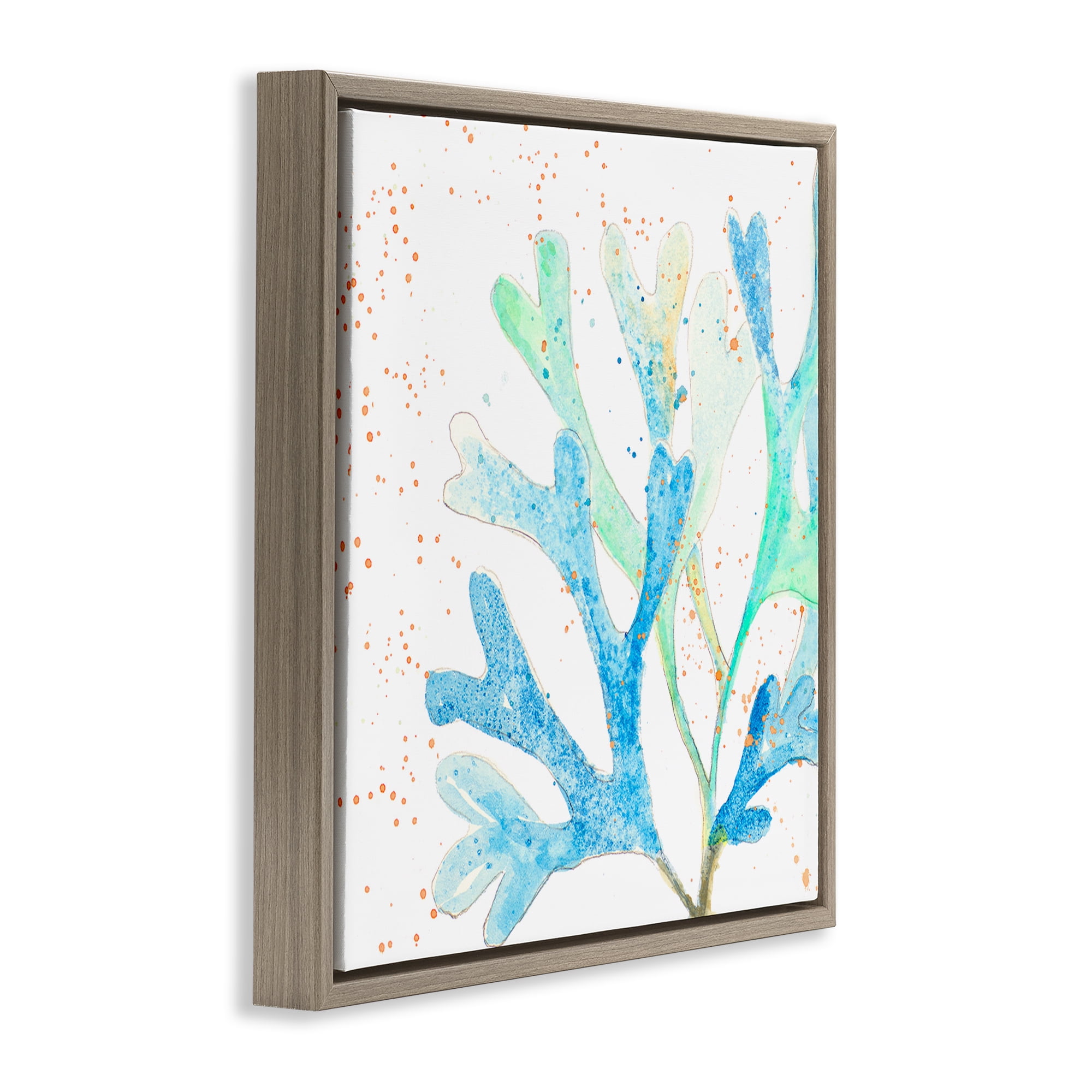 Stupell Industries Modern Blue Coral Coastal Painting Brown Floater Framed Canvas Art Print Wall Art, 18 x 18
