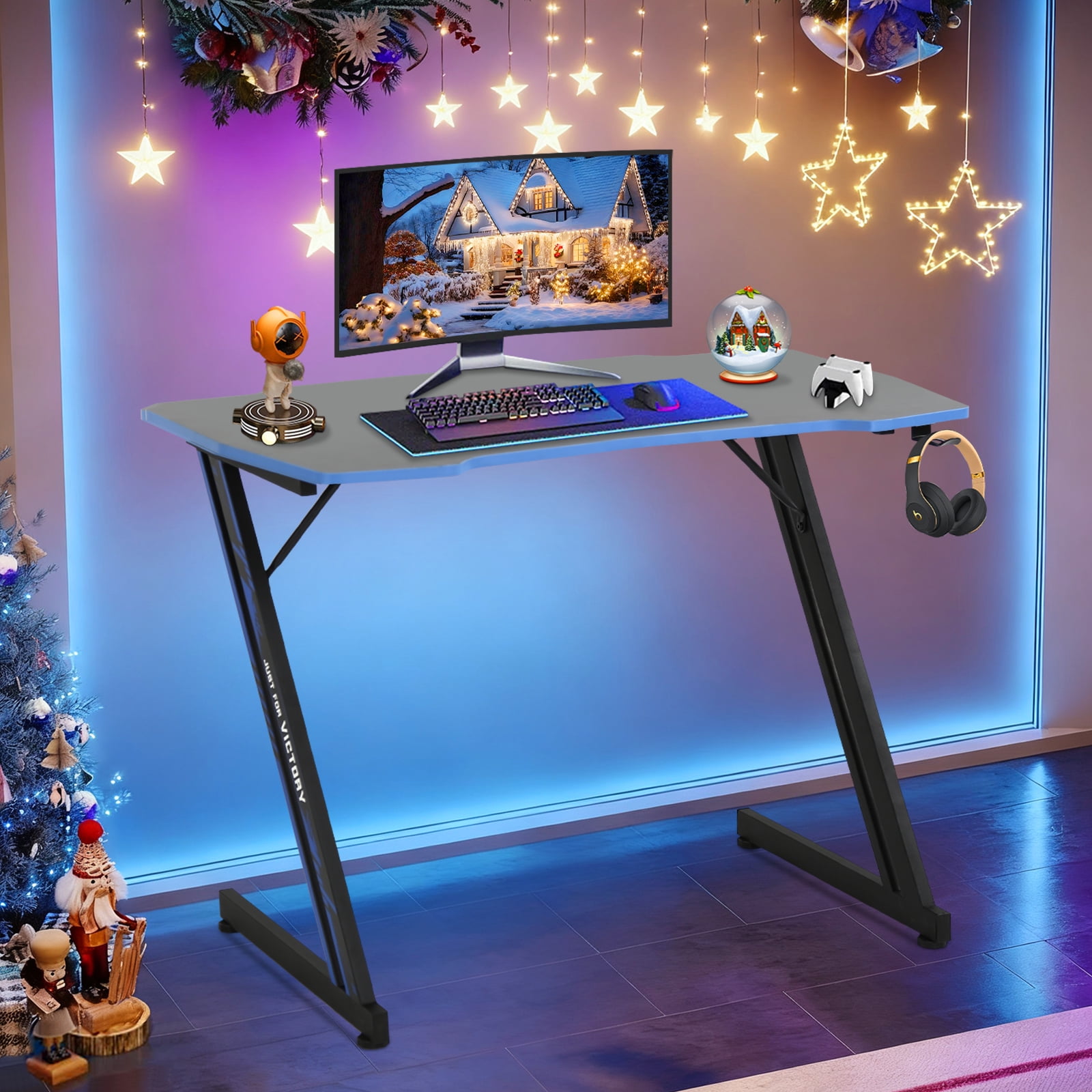 47 inch Z-Shaped Ergonomic Gaming Desk for Gamers, Office Desk