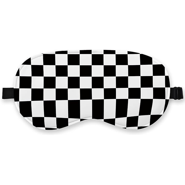 wonima11 Black White Check Silk Eye Mask for Sleeping,Black Plaid Grid Blindfold Adjustable Strap Night Sleep Mask for Women Men Boys, Airplane Travel Nap, Black Check Sleeping Mask Eye Cover