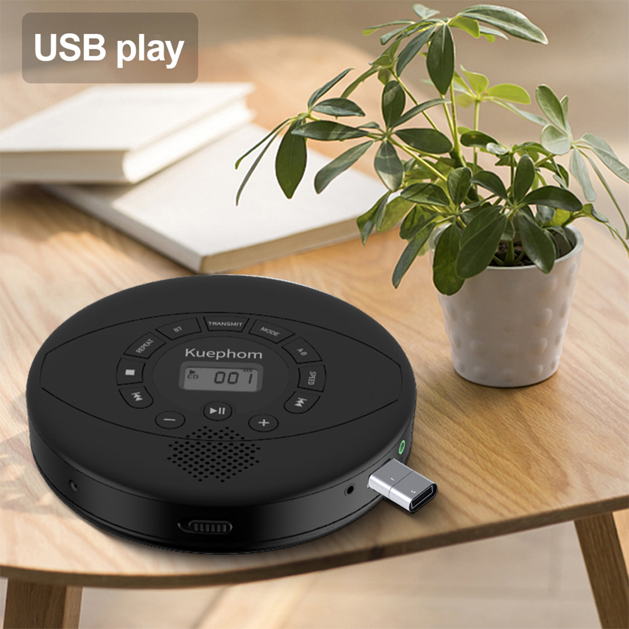 KUEPHOM Portable CD Player Speaker,Rechargeable Discman,CD Walkman Support MP3,USB,Earbud,Anti Skip.