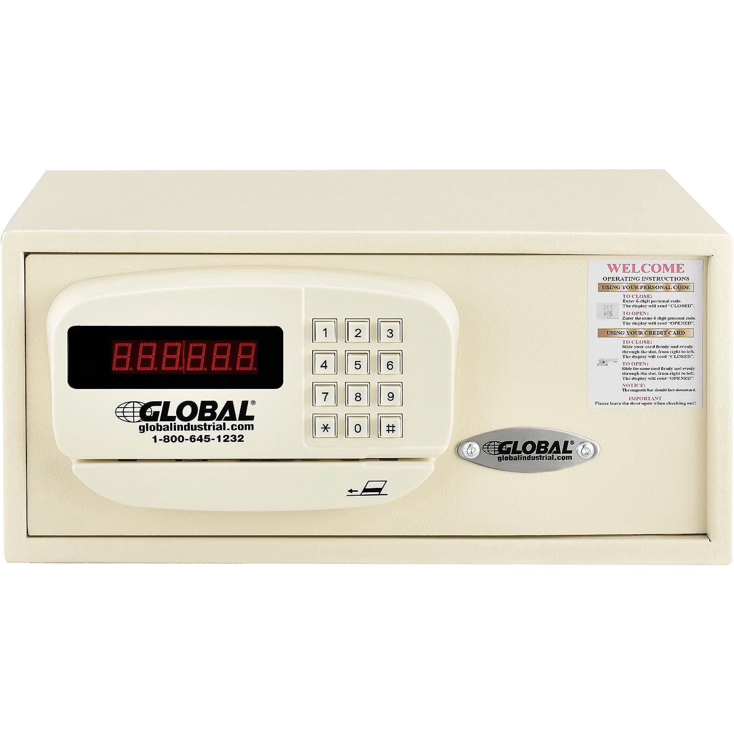 Global Industrial Personal Hotel Safe Electronic Lock Card Slot 15x10x7 Keyed Di