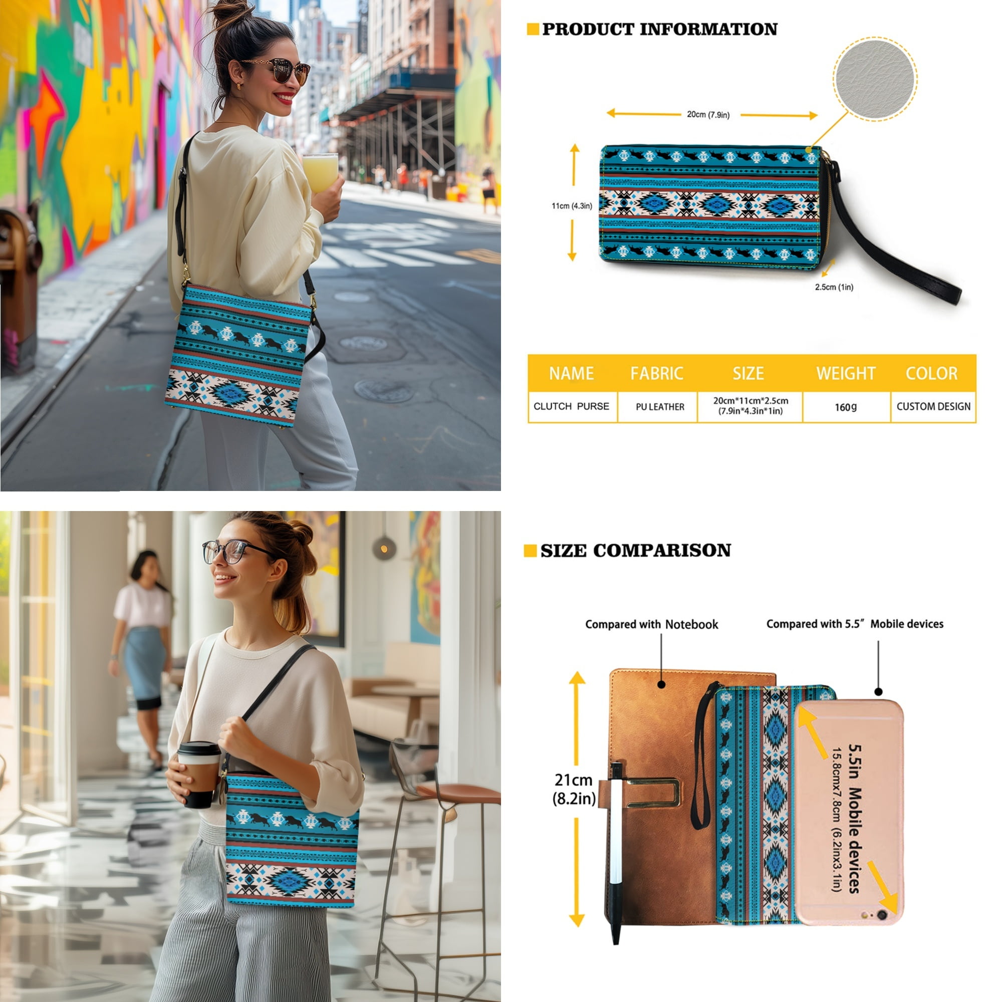 ZUXONGSY Aztec Tribe Bull Print Trendy Bucket Bag Purse and Wallet Set for Women, Lightweight Crossbody Handbag with Leather Wallet for Shopping Working