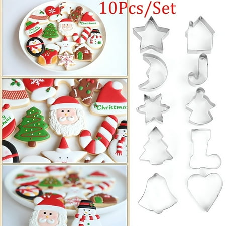 

Papaba 10Pcs Christmas Stainless Steel Fondant Cake Mold Cookie Cutter Baking Tool