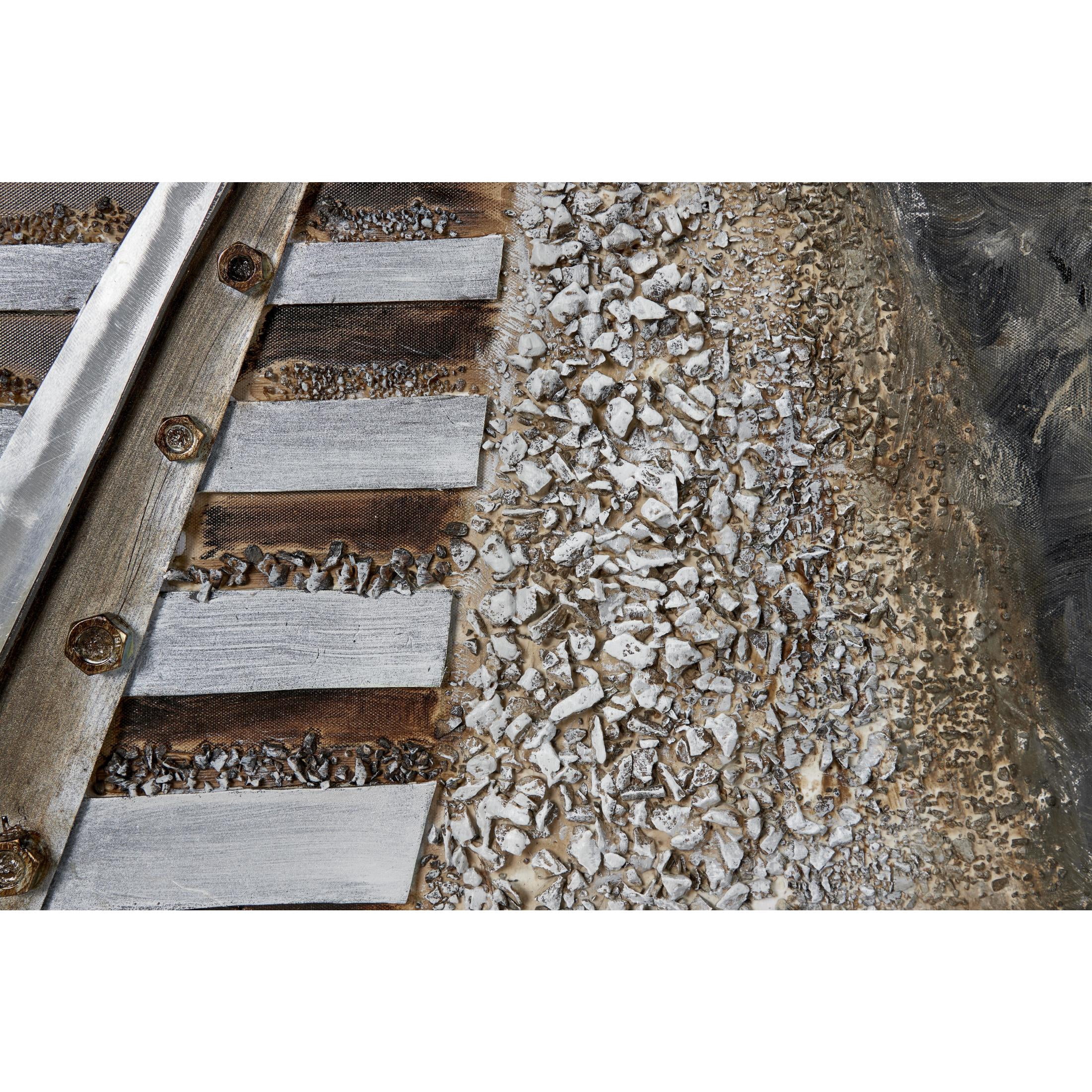 44" x 53" Railroad Track Landscape Framed Wall Art with Silver Frame, by DecMode