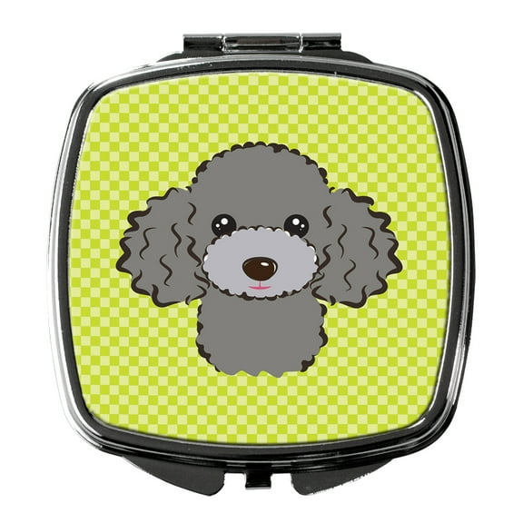 Checkerboard Lime Green Silver Gray Poodle Compact Mirror BB1321SCM