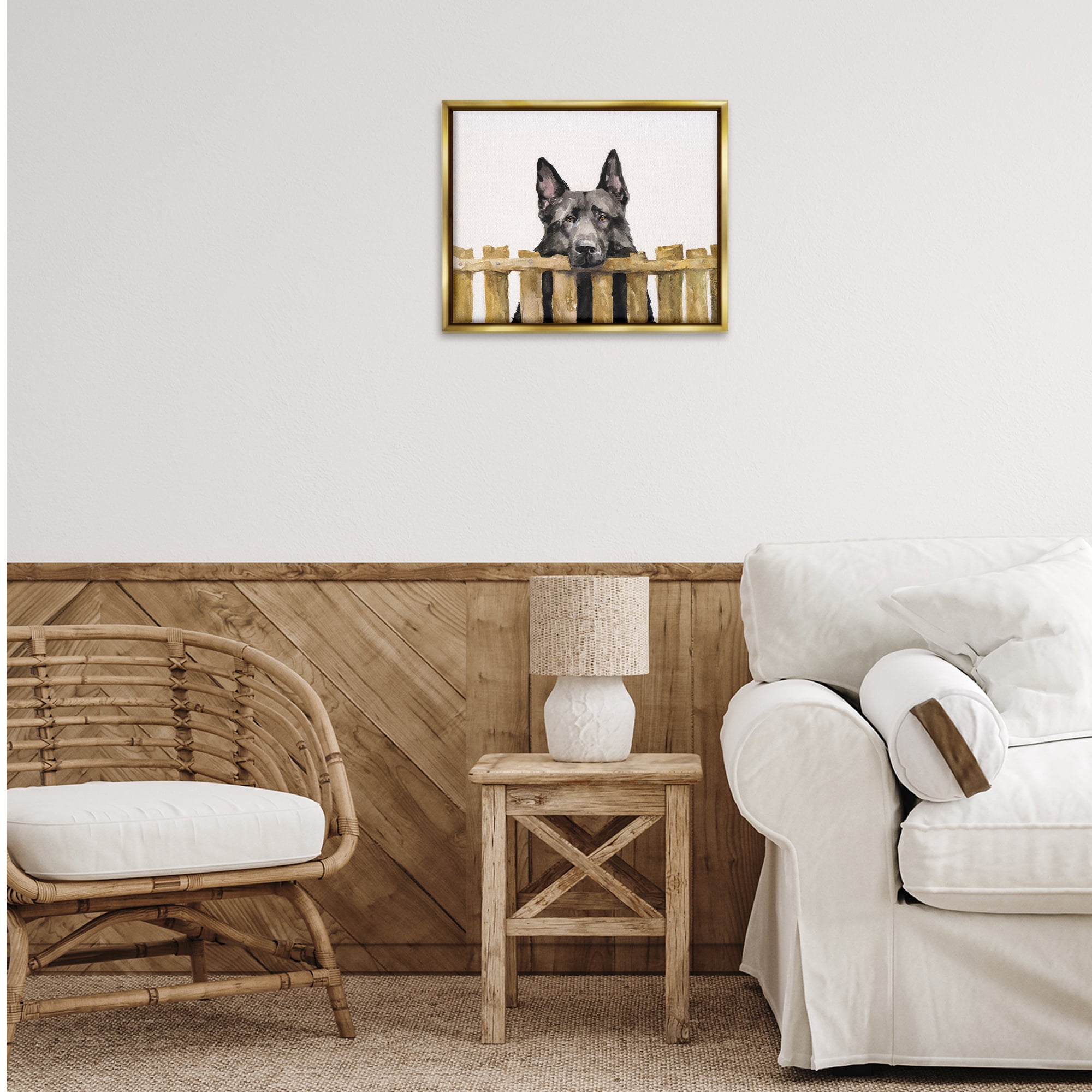 Stupell Industries Black German Shepherd Animals Painting Gold Floater Framed Canvas Art Print Wall Art, 21 x 17