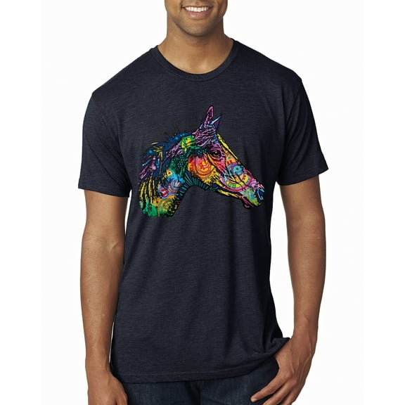 Colorful Neon Horse | Dean Russo Art Animal Lover Mens Premium Tri Blend T-Shirt, Vintage Navy, Large