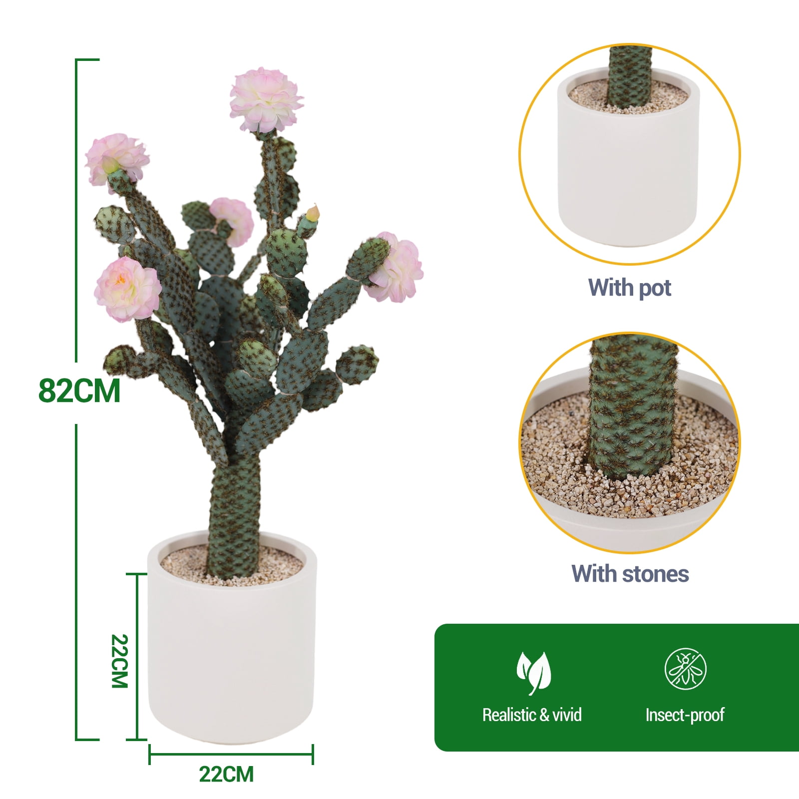 Home Decor 5Ft Artificial Cactus, Tall UV Resistant Faux Cacti Plant, Realistic Texture Fake Cactus Saguaro Potted Plants for Indoor Outdoor Home Office Store Garden