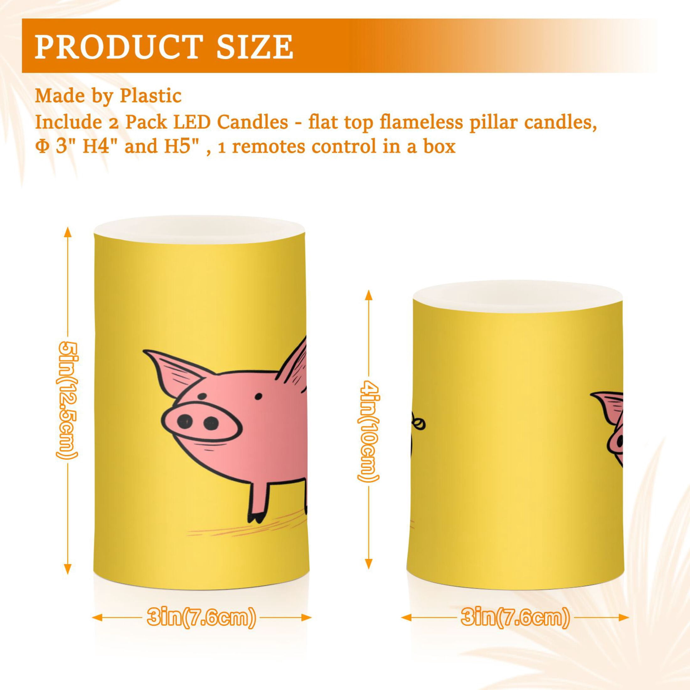Flameless Candles Lights, Pack of two LED Lights, Dimmable LED Pillar Candles Battery Operated, Flames Remote Control A Pink Pig