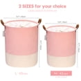 thumbnail image 2 of Sea Team Stripe Pattern Laundry Hamper Canvas Fabric Laundry Basket Collapsible Storage Bin with PU Leather Handles and Drawstring Closure, 17.7 by 13.8 inches, Waterproof Inner, Pink, 2 of 6